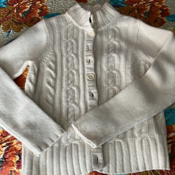 Cream button-up sweater with sequined detailing. XL. - Picture 2 of 8